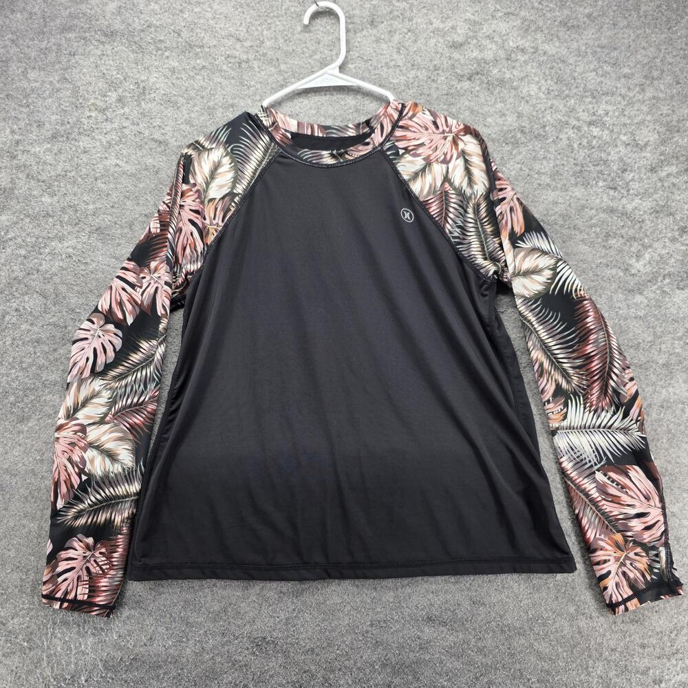 Hurley Rash Guard Womens XL Black Floral Long Sleeve UPF 50+ UV Protection
